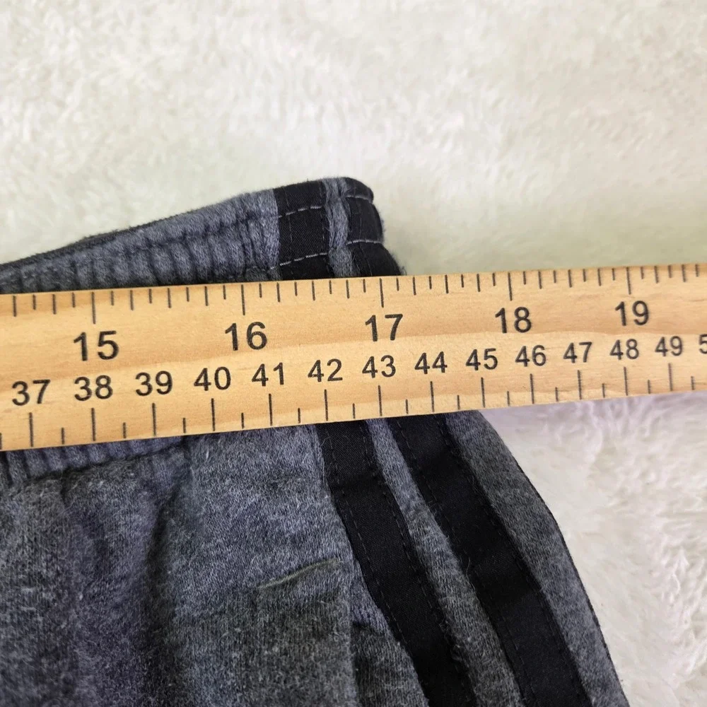 Adidas Mens Heather Gray Black 3-Stripe Fleece Athletic Sweatpants Size L
